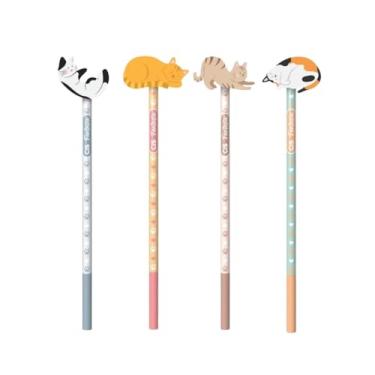 Imagem de Lápis HB Cis Fantasia com Borracha Gatos Cor Escrever Aula Fofo Colorido Pastel Material Escolar