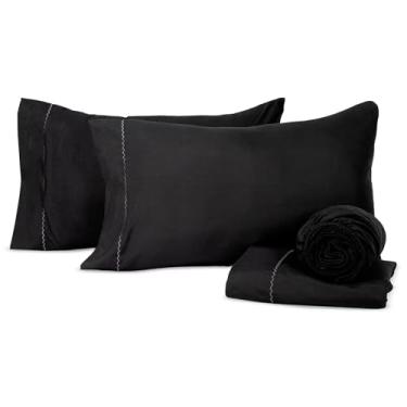 Imagem de Jogo de Lençol 400 Fios Micropercal com Elástico – Toque Acetinado Diversos Tamanhos (PRETO, SOLTEIRO)