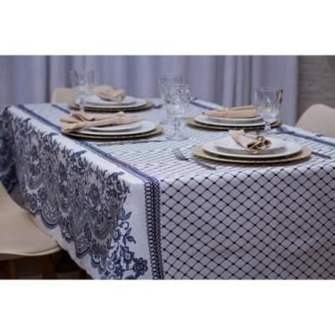 Imagem de Toalha de Mesa Linhão Premium Decorativa 4 e 6 Lugares – Estilo Rústico e Elegante para Sala de Jantar e Cozinha (Azul Provence,2,10 x 1.40 Mesa 6 Lugares)
