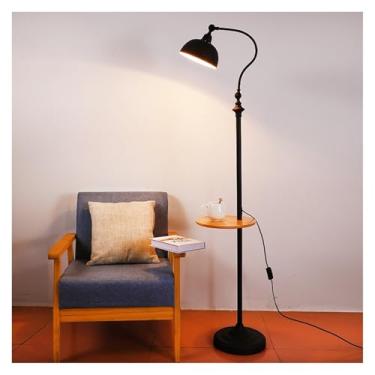 Imagem de Luminária de chão Candeeiro de pé com mesa em base mármore, moderno e elegante bandeja candeeiro para escritório, café, sala estar, quarto(Preto)