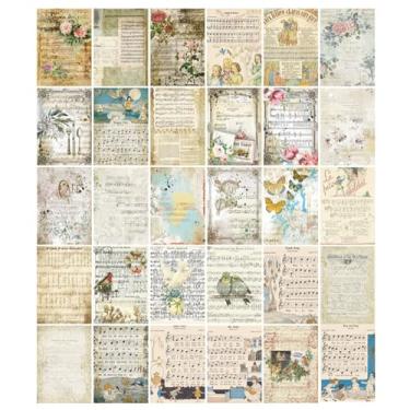 Imagem de Kit de 30 peças de papel vintage para scrapbook, 19 x 14 x 0,5 cm, pacote de suprimentos de scrapbook vintage, material de diário de lixo, papel de decoupage para artesanato DIY, colagem de arte