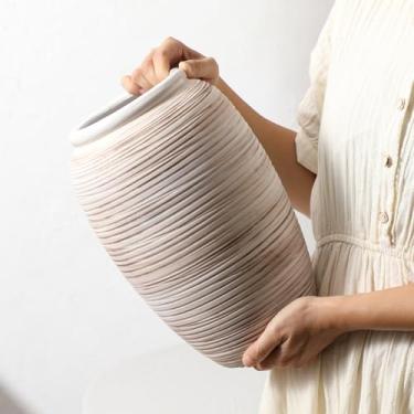 Imagem de ALMA Vaso de cerâmica grande, para decoração de casa, vaso rústico branco de 30 cm de altura para centros de mesa, vaso decorativo boho para sala de estar, fazenda, entrada, cornija, estante de livros