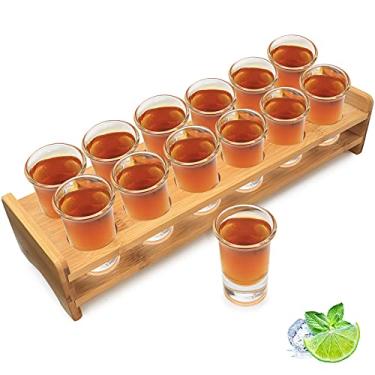 Imagem de SuproBarware Shot Glass Set Bulk Cocktail Holder and Shot Glasses 1oz/30ml Drinks Serving Board Organizer with Clear Crystal Glass 12 pcs for Liquor Shots Whisky Brandy Vodka Rum at Home Party BarF