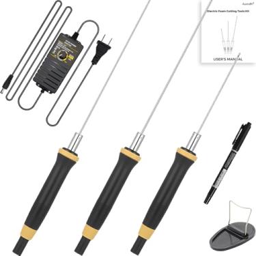 Imagem de Kit de cortador de espuma de fio quente, cortador elétrico de isopor 3 em 1 com 3 canetas de corte a quente (10 cm, 15 cm, 20 cm), cortador de placa de espuma com controlador de tensão de 9 a 36 W