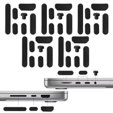 Imagem de TNJPSEK Kit de plugues de silicone antipoeira de 35 peças, capa protetora de porta multitipo compatível com M4 M3 M2 M1 Pro/Max 2021-2024 36.1 cm 41.1 cm A2992/A2918/A2780/A2779/A2485/A2442 (preto)