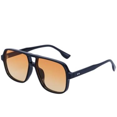 Imagem de Óculos de sol quadrados com ponte dupla, da moda, luxuosos, armação grande, masculino, para dirigir ao ar livre, UV400 (preto e amarelo)