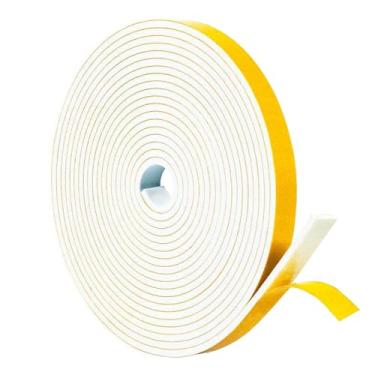 Imagem de Fita de espuma para remoção de intempéries, branca, 1/2 polegada de largura x 1/20.3 cm de espessura x rolo de 16,4 m, fita adesiva de vedação de porta e janela para isolamento