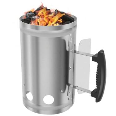 Imagem de DJAPWPX Acionador de chaminé de carvão com alça, iniciador rápido de chaminé para churrasco, ferramenta de churrasqueira de grande capacidade para fumador de carvão e lareira