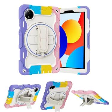 Imagem de Capa para Xiaomi Redmi Pad SE 8,7 polegadas com suporte giratório, alça de ombro alça de mão à prova de choque capa protetora para Redmi Pad SE 22.1 cm 4G 2024 (rosa arco-íris)