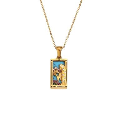 Imagem de LUVA Colar com pingente de carta de tarô - Aço inoxidável banhado a ouro 18 K - pingentes de tarô de pedra CZ esmaltada - Joia mística - Presente do zodíaco e espiritual - impermeável, antimanchas, 16