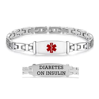 Imagem de LinnaLove Pulseiras de identificação de alerta médico feminino de aço inoxidável para mulheres - 19 cm, 7.5 inches, Metal, Sem Pedra Preciosa