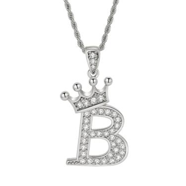 Imagem de Colares femininos com inicial de prata, colar longo com pingente delicado de letra A-Z, colar com nome de coroa, joias para presente feminino, One size, Metal, Sem Pedra Preciosa
