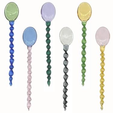 Imagem de TMXAOK 6 colheres de vidro para mexer, colheres de chá de cristal transparente para coquetel, colheres de chá com cabo em espiral, sal, açúcar, sorvete, iogurte, geléia, colher de sobremesa, mexedor