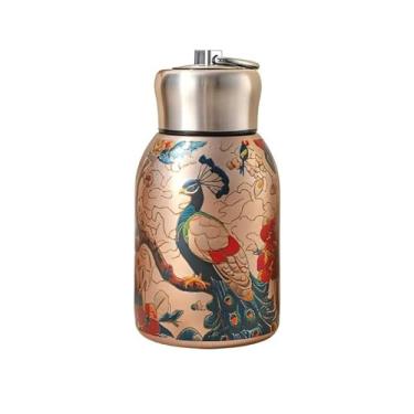 Imagem de Copo e cantil vintage de pavão – Garrafa de água isolada de aço inoxidável elegante caneca de viagem portátil com motivo floral design retrô de bule de chá