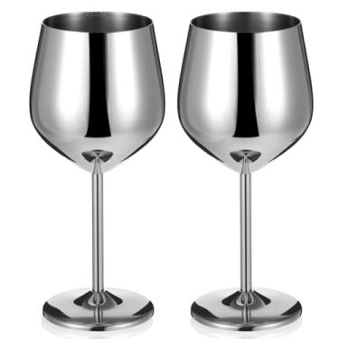 Imagem de Pacote com 2 taças de vinho de aço inoxidável de 510 g com coágulos de haste Taças inquebráveis portáteis para festas ao ar livre, piqueniques, viagens, refeições diárias, acampamento e piscina