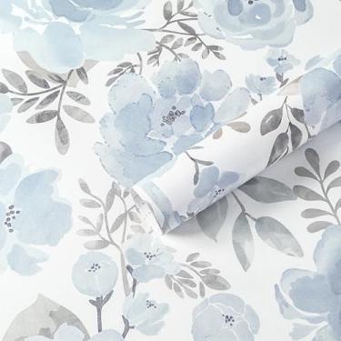 Imagem de Micpolo Papel de parede floral azul e branco para destacar e colar papel de parede