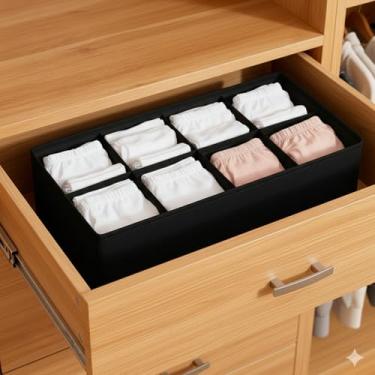 Imagem de Caixa de armazenamento de roupas dobrável de 8 grades com compartimento de polipropileno, organizador conveniente para gaveta de armário, uso embaixo da cama, 1 peça (preto)