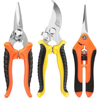 Imagem de Conjunto de 3 tesouras de poda de jardim – cortadores de aço inoxidável para aparar e cortar com precisão