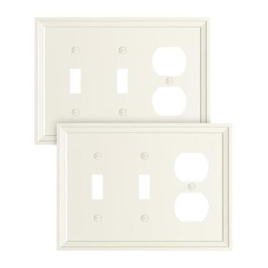 Imagem de TREEWELL Pacote com 2 capas para interruptor de luz duplex/duplo, capas decorativas modernas de amêndoa clara, placas de interruptor de parede de fibra de bambu e capas de tomada