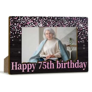 Imagem de lamocho Porta-retrato com glitter de 75 anos, porta-retratos de 75 anos, presentes de Natal, presentes de aniversário de 75 anos, para mulheres, amigas, avó, mãe, moldura (10 x 15 horizontal) - BIR02