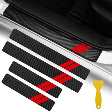 Imagem de YOSRTER 4 peças de adesivos de decoração de peitoril de porta para Dodge Charger Challenger Durango Journey Universal Fit to All Dodge Cars Protetor de soleira de porta de couro de fibra (acabamento