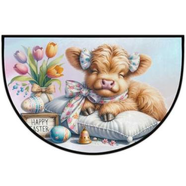 Imagem de Tapete de porta meio redondo para Páscoa, antiderrapante, absorvente, semicírculo, tapetes laváveis, meia lua, tapetes para ambientes internos, pátio, cozinha, banheiro, entrada, lareira, decoração de