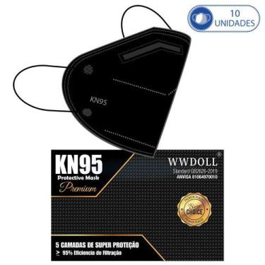 Imagem de 10 Máscaras KN95 Premium Preta Descartáveis WWDoll Cinco Camadas 95% d