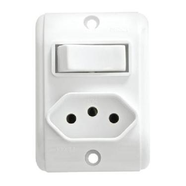 Imagem de Interruptor simples 10a + tomada 2p+t 20a 250v retangular branco pezzi