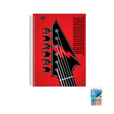 Imagem de Kit Caderno Masculino KBOM 20 Matérias Capa Dura 400 Folhas + Caneta Esferográfica Spiro e Marcador Artístico