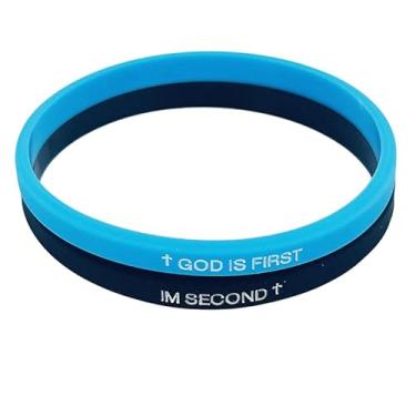 Imagem de MMIUAEG 2 pulseiras inspiradoras motivacionais GOD IS FIRST FIRST IM SECOND, pulseiras cruzadas com versículos da Bíblia, pulseiras de borracha de fé cristã para mulheres e homens, 2, Sem Pedra