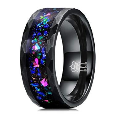 Imagem de Anéis de tungstênio masculinos da série Galaxy, 8 mm, com costura opala, unissex, 3 chaves Preto