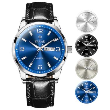 Imagem de Taxau Relógios masculinos casuais de rosto grande para homens, relógio de pulso analógico de quartzo clássico, à prova d'água, relógio social masculino com data diurna, luminoso, relojes para hombre