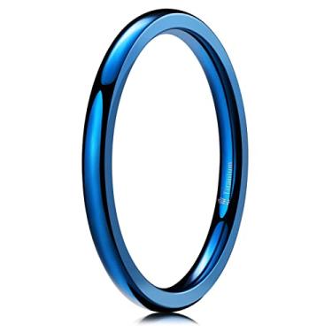 Imagem de THREE KEYS JEWELRY Aliança de casamento de titânio polido azul básico de 2 mm 4 mm para homens e mulheres, ajuste confortável, simples, unissex, Metal não precioso, não conhecido