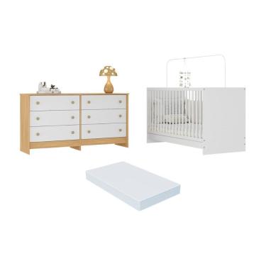 Imagem de Berço 3 Em 1 Com Colchão Incluso E Cômoda Framboesa Multimóveis MP4680 Branco-madeirado