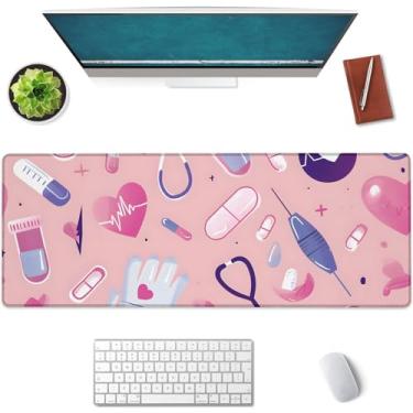 Imagem de Mounidso Mouse pad grande para enfermeiras, mouse pad para jogos, base de borracha antiderrapante, acessórios de escritório, tapete de mesa, mouse pad médico rosa para escola, trabalho, decoração de