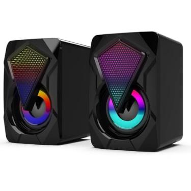 Imagem de Caixa de Som Estéreo Hi-Fi Iluminação RGB, Drivers Duplos de 5W, Design Compacto, Compatível com PC, Notebook, TV, Smartphone, Som Limpo e Potente, Botão Integrado de Volume RGB Plug and Play USB/P2