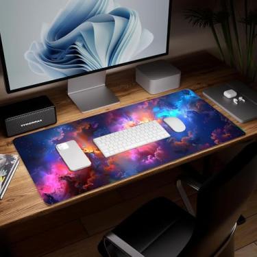 Imagem de Tapete de mesa abstrato de couro, mouse pad de arte colorida grande teclado de computador mousepad para jogos à prova d'água protetor e capa de mesa, tapete de mouse decorativo de couro PU para laptop