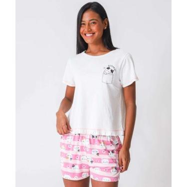 Imagem de Pijama Feminino Babado Gato Marisa Off White-74012, Off white, G