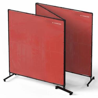 Imagem de YESWELDER Tela Wedling com moldura, cortina de solda de PVC resistente a chamas de 3 painéis 15 x 15 cm com rodas giratórias traváveis, móvel e profissional para oficinas, vermelho