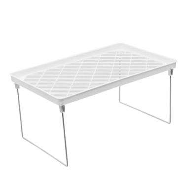 Imagem de aqxreight Rack de Armazenamento Empilhável, Prateleira de Gabinete Dobrável Com Camada ABS de Alto Impacto e Suporte de Metal Resistente, para Sala de Estar, Quarto, Cozinha, Banheiro, (L)