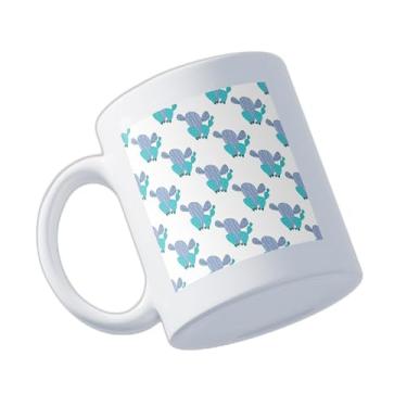 Imagem de Caneca Xícara de Café Porcelana 300ml com Ilustração de Cacto Azul