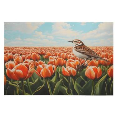 Imagem de Tapete de área 60 x 90 cm macio lavável tapete antiderrapante com fundo de borracha pássaro em tulipas tapetes de área para sala de estar, quarto, decoração de casa