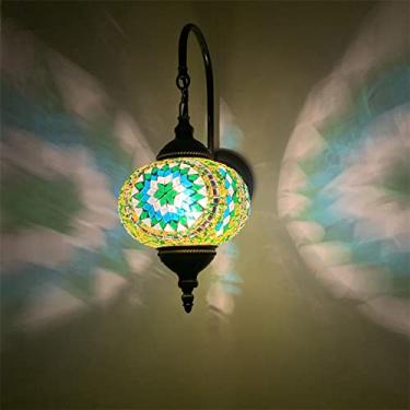 Imagem de Luminária de parede externa turca à prova d'água, estilo mosaico marroquino, com design vintage boêmio, ideal para varandas, corredores e pátios. Soquete E14, 110-240V, 18 cm (7 polegadas).