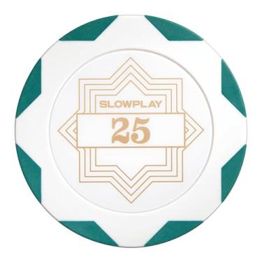 Imagem de SLOWPLAY Nash Clay Poker Chips White Gold Edition, composto de argila pesada de 14 gramas, fichas grandes de 40 mm a granel, pacote com 50 com denominação de 25