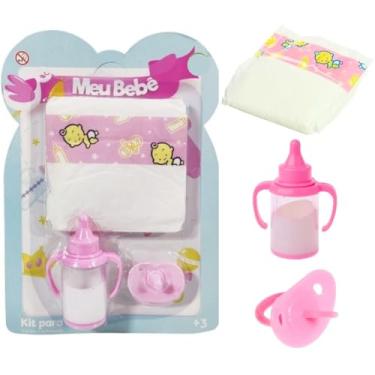Imagem de Kit Acessórios para Boneca PREMIUM, 3 Peças, Mamadeira Mágica com Leite Artificial, Fralda e Chupeta de Brinquedo, Rosa, Felix Magazine