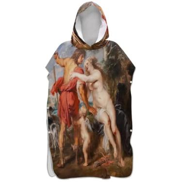 Imagem de Joisal Roupão de mudança de poncho de surfe Venus Adonis com estampa barroca para Adul com capuz toalha de praia estampada ponchos femininos vestíveis com capuz