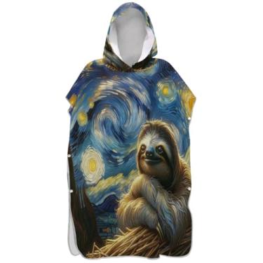 Imagem de Joisal Roupão de mudança de poncho de surfe com céu noturno estrelado de preguiça fofo para Adul absorvente masculino e feminino com capuz toalha de praia com capuz floral