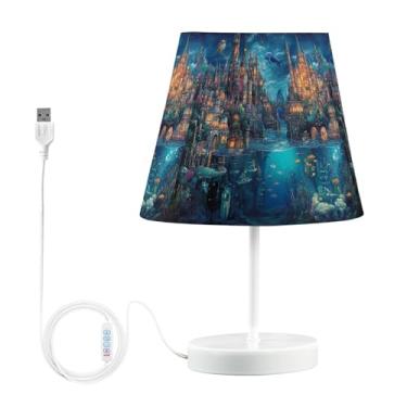 Imagem de Joisal Lâmpada de mesa de cabeceira subaquática com abajur luz de mesa LED para sala de estar, mesa