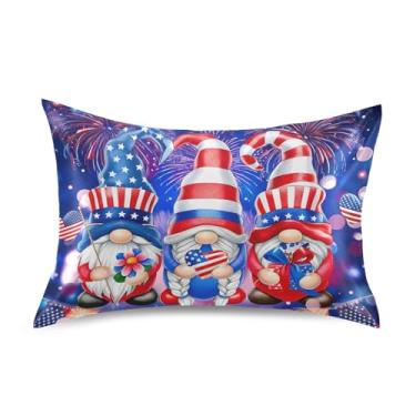 Imagem de Gnomos Dia da Independência EUA Fronhas de Cetim Impressão Refrescante King Queen Capas de Almofadas Personalizadas Decoração de Cama Queen Size 76.2 cm x 50.8 cm