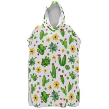 Imagem de Joisal Trocador de roupas para adultos, poncho de surfe, toalhas de banho de praia, com capuz, reutilizáveis, ponchos femininos com capuz, cacto verde fofo